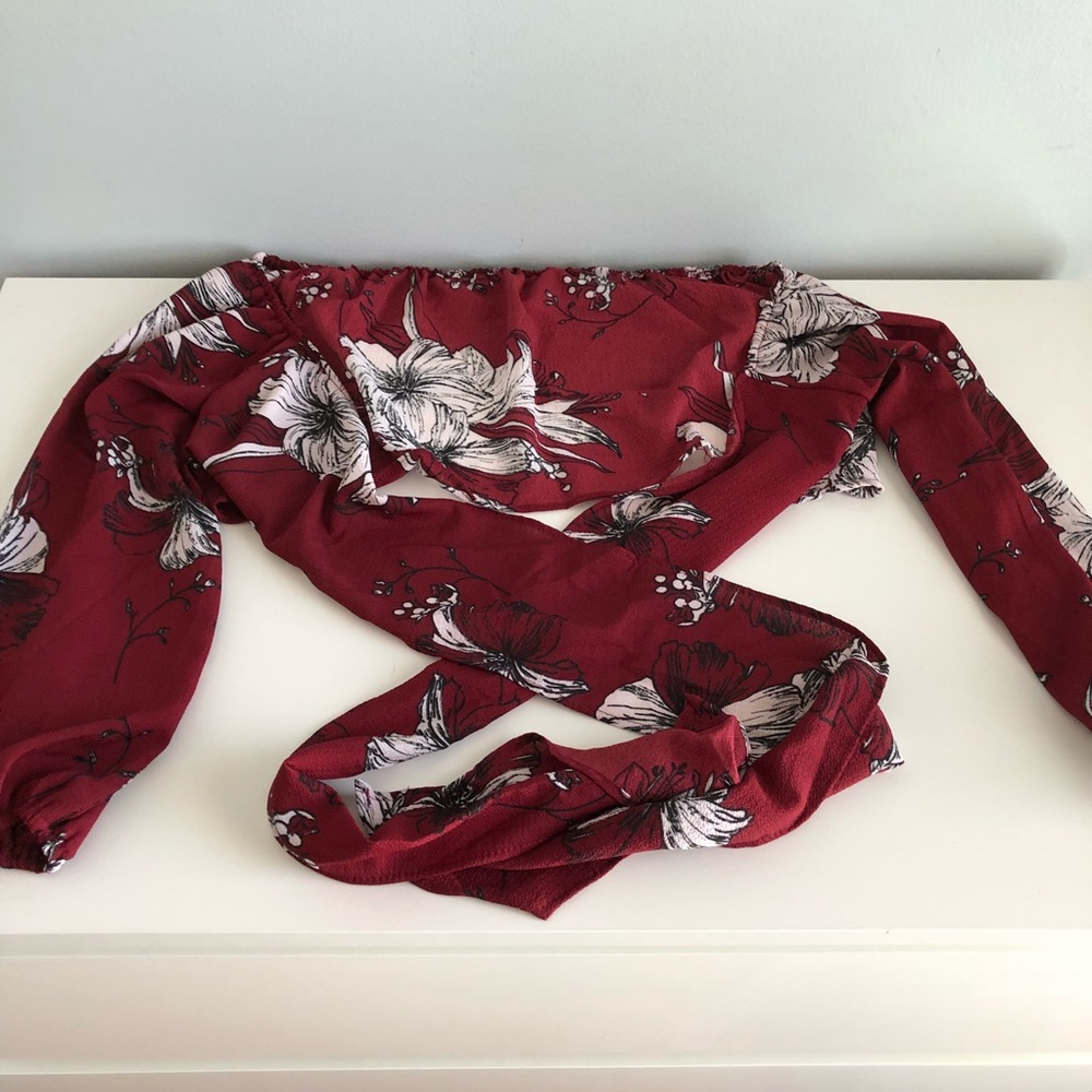 red floral top
